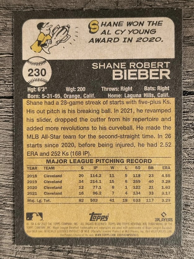 2022 Topps Heritage #230 Shane Bieber