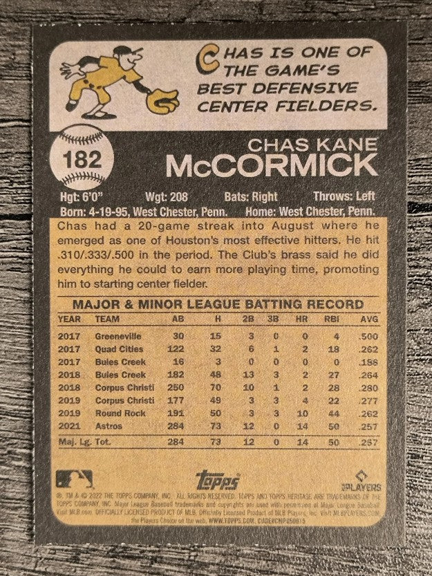 2022 Topps Heritage #182 Chas McCormick RC