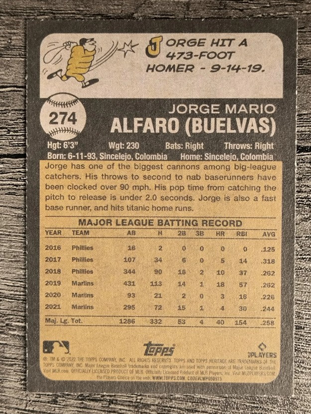 2022 Topps Heritage #274 Jorge Alfaro