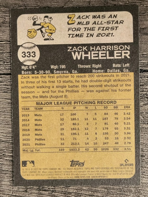2022 Topps Heritage #333 Zack Wheeler