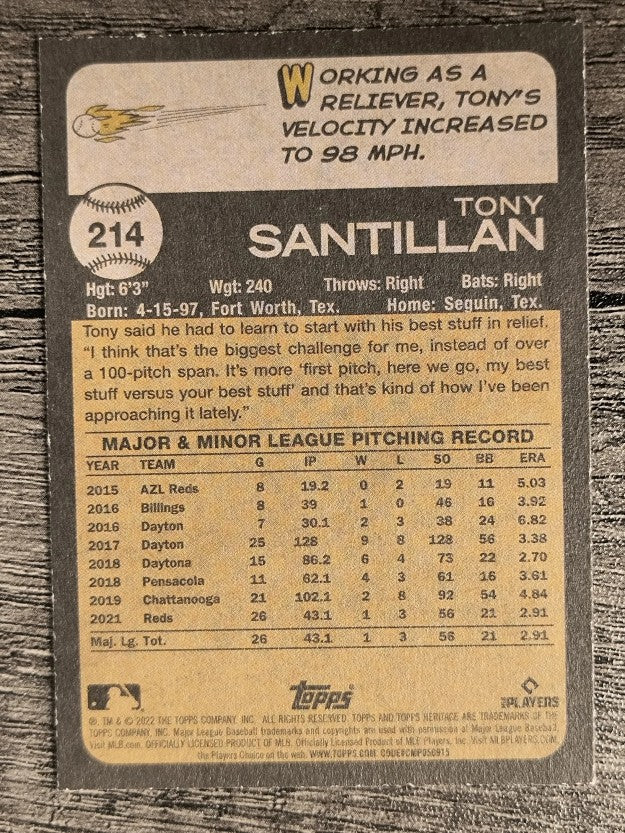 2022 Topps Heritage #214 Tony Santillan RC