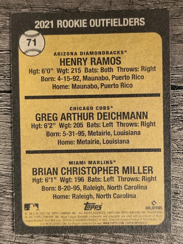2022 Topps Heritage #71 Henry Ramos RC/Brian Miller RC/Greg Deichmann RC
