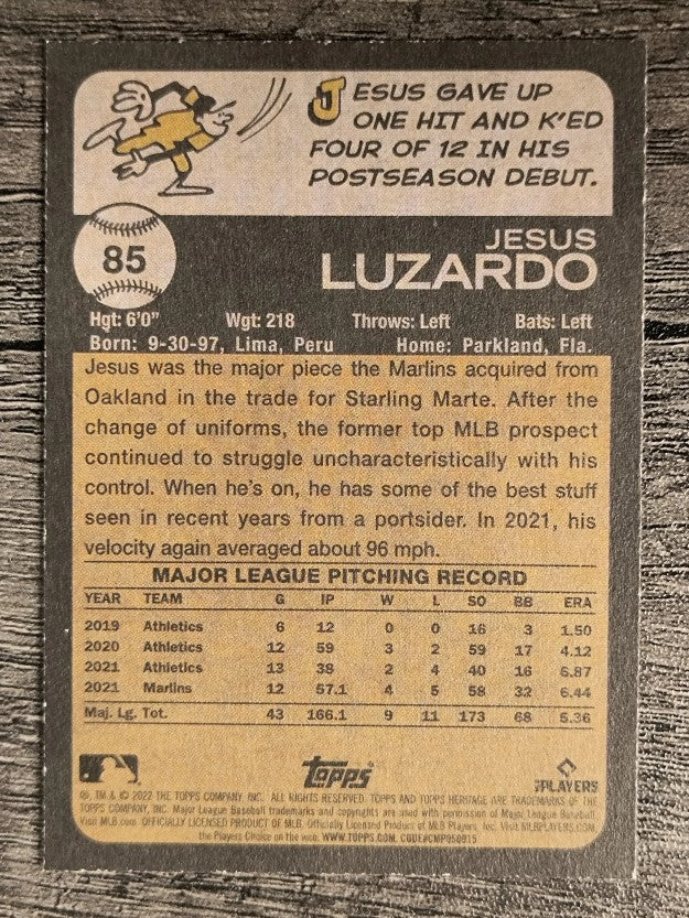 2022 Topps Heritage #85 Jesus Luzardo