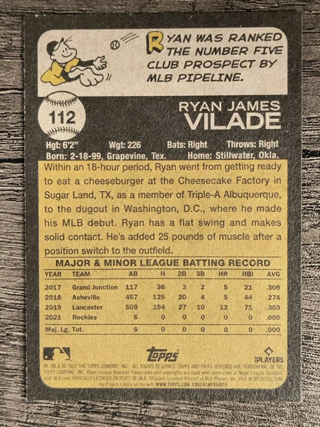 2022 Topps Heritage #112 Ryan Vilade RC