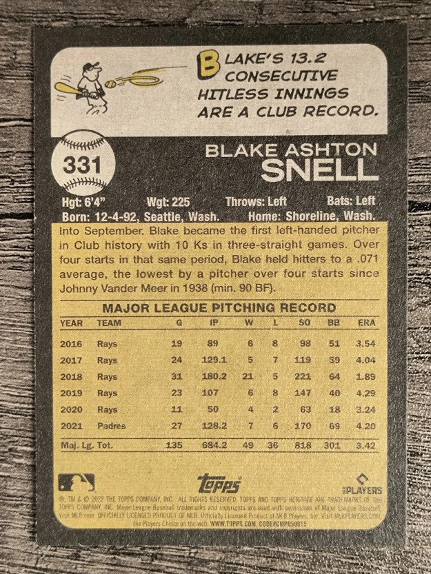 2022 Topps Heritage #331 Blake Snell