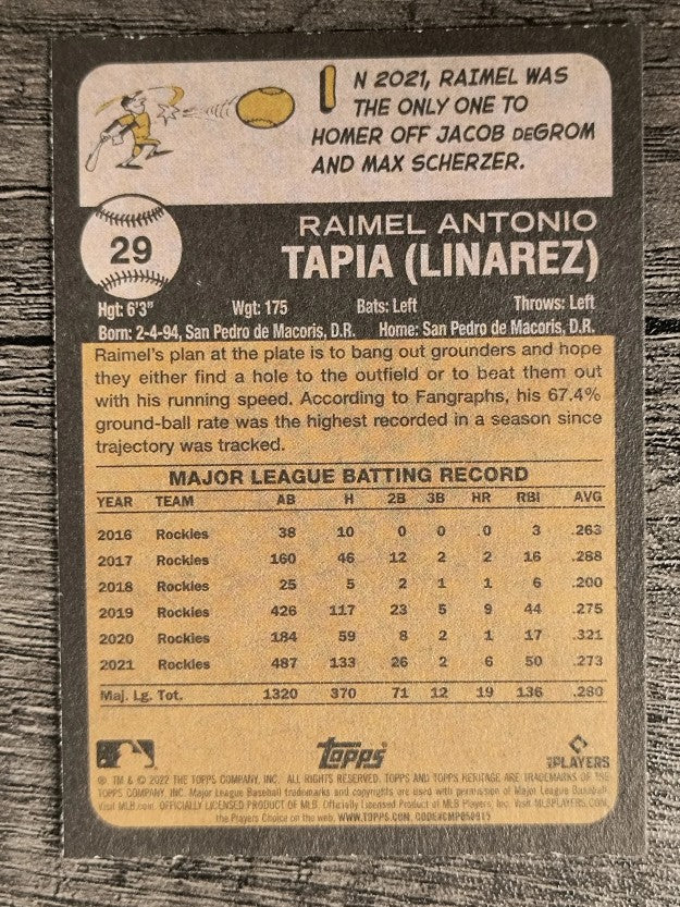 2022 Topps Heritage #29 Raimel Tapia