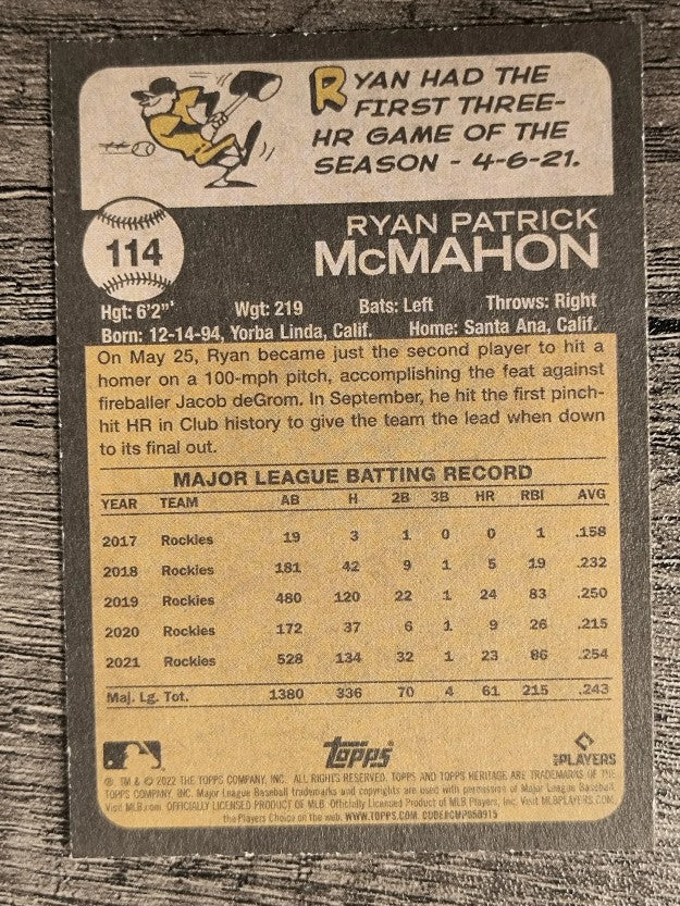 2022 Topps Heritage #114 Ryan McMahon