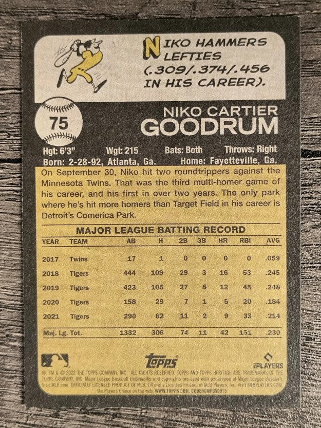 2022 Topps Heritage #75 Niko Goodrum