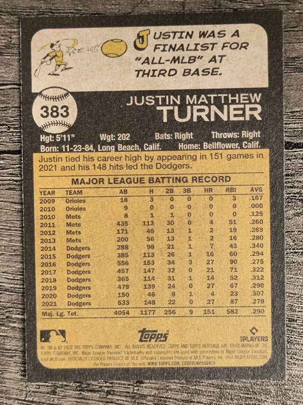 2022 Topps Heritage #383 Justin Turner