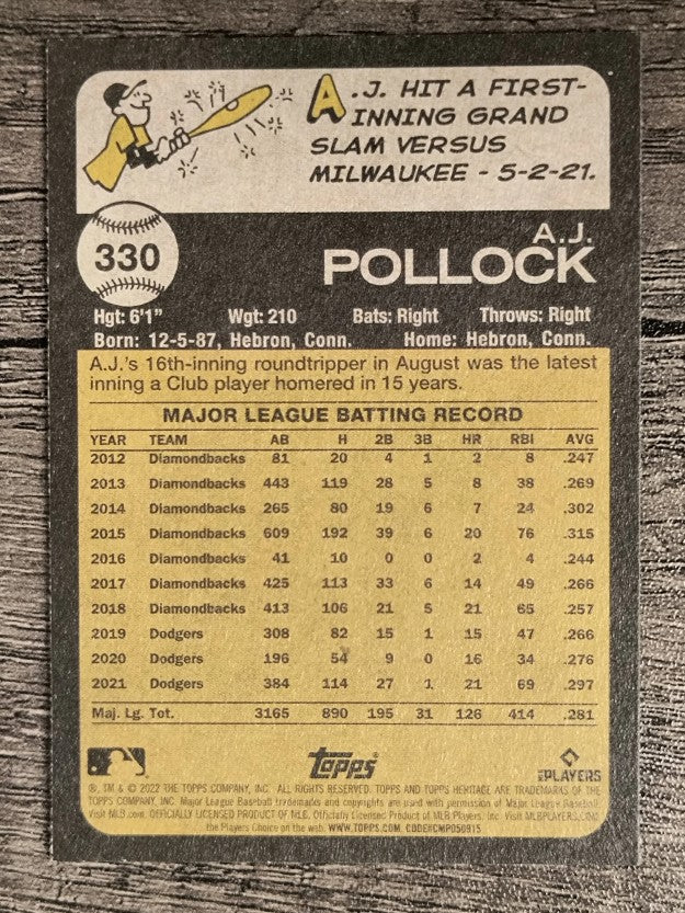 2022 Topps Heritage #330 A.J. Pollock
