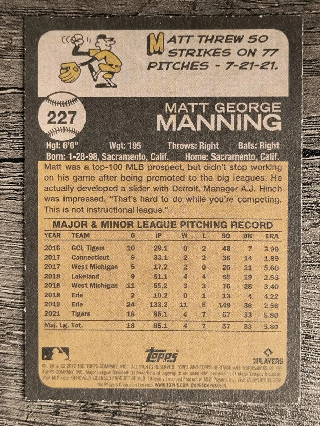 2022 Topps Heritage #227 Matt Manning RC