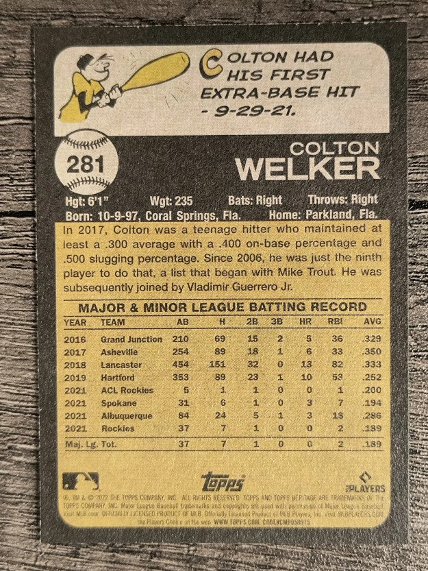2022 Topps Heritage #281 Colton Welker RC