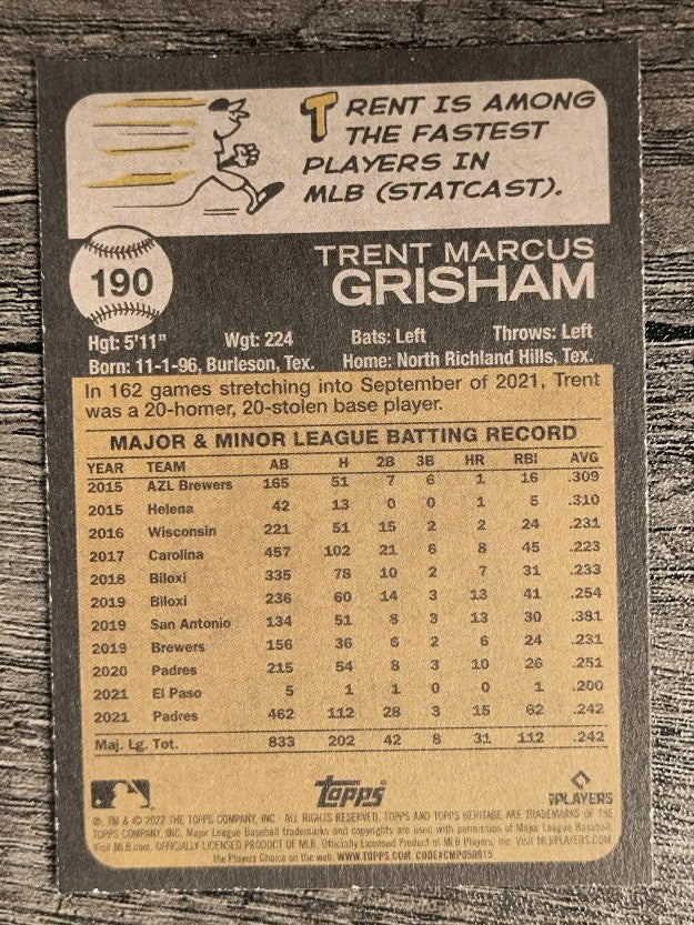 2022 Topps Heritage #190 Trent Grisham