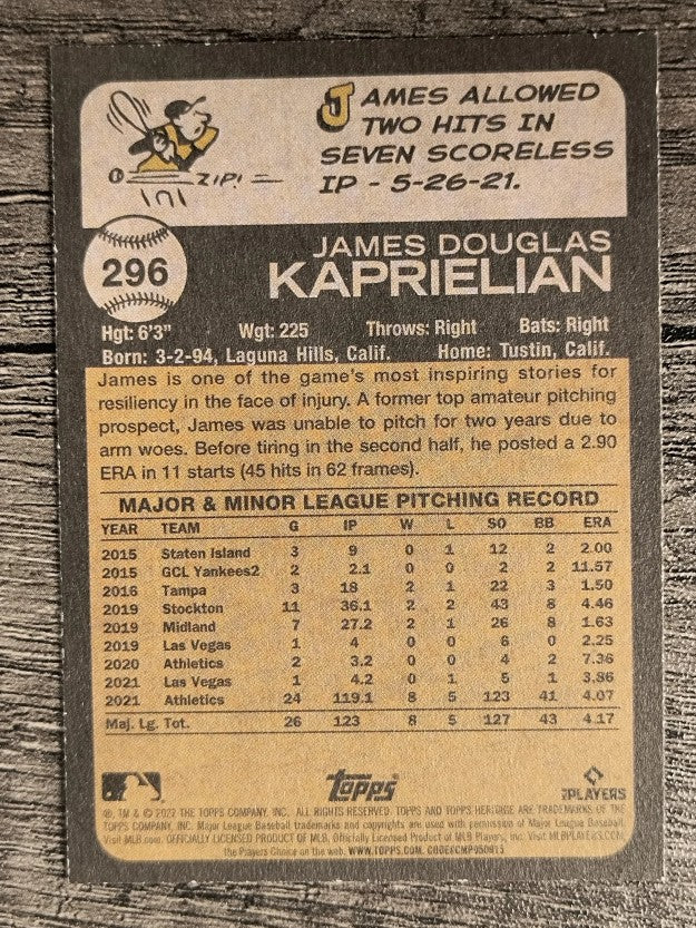 2022 Topps Heritage #296 James Kaprielian
