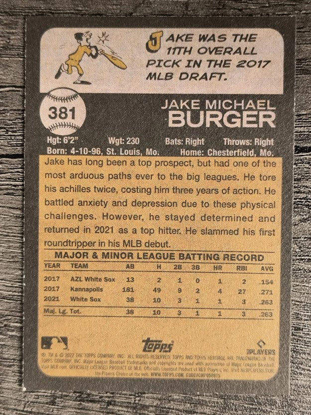 2022 Topps Heritage #381 Jake Burger RC