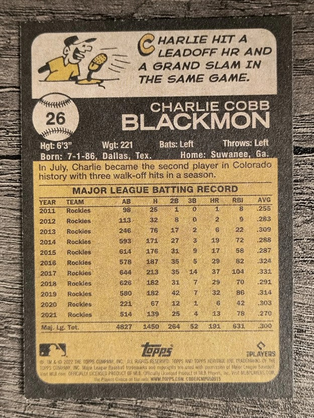 2022 Topps Heritage #26 Charlie Blackmon