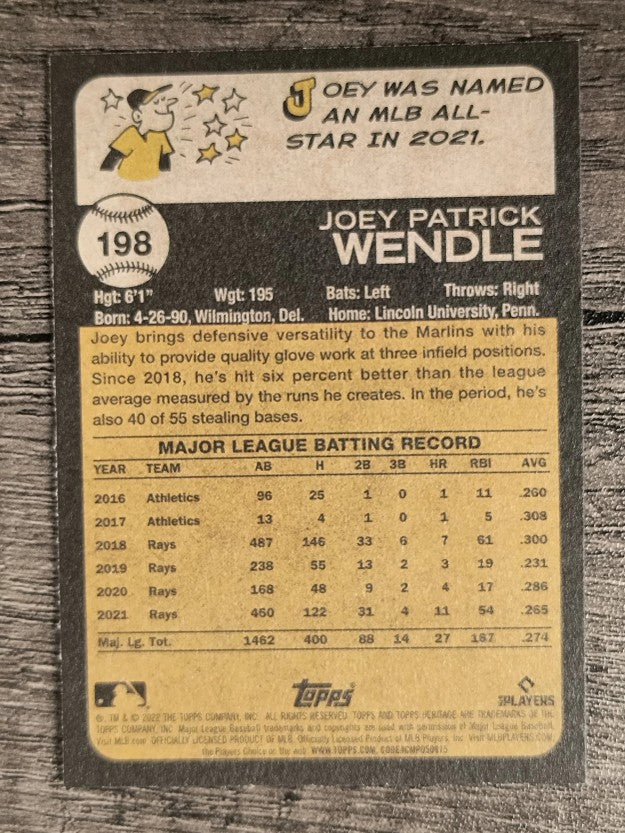 2022 Topps Heritage #198 Joey Wendle
