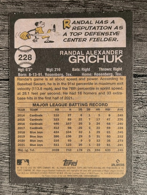 2022 Topps Heritage #228 Randal Grichuk