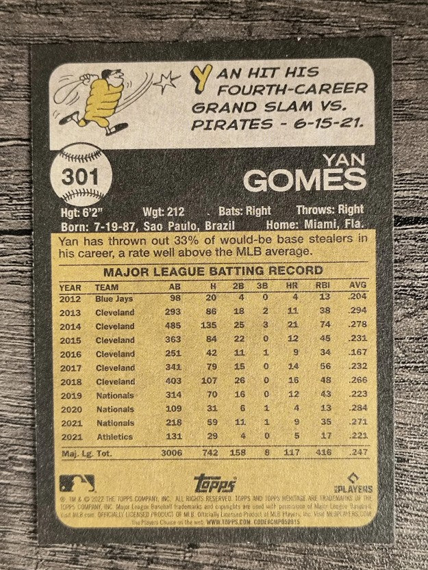 2022 Topps Heritage #301 Yan Gomes
