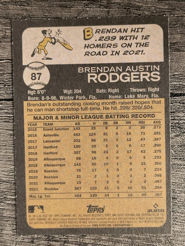 2022 Topps Heritage #87 Brendan Rodgers