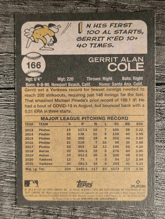 2022 Topps Heritage #166 Gerrit Cole