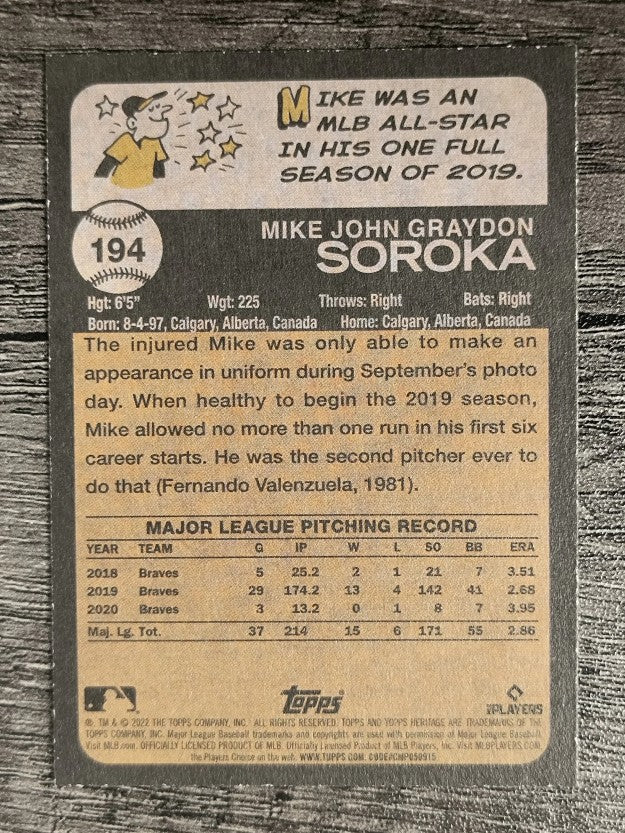 2022 Topps Heritage #194 Mike Soroka