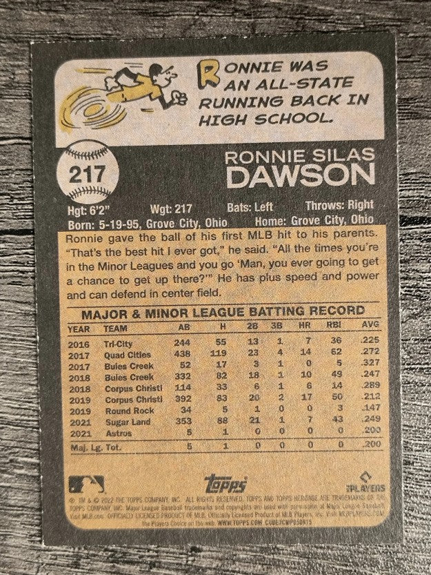 2022 Topps Heritage #217 Ronnie Dawson RC