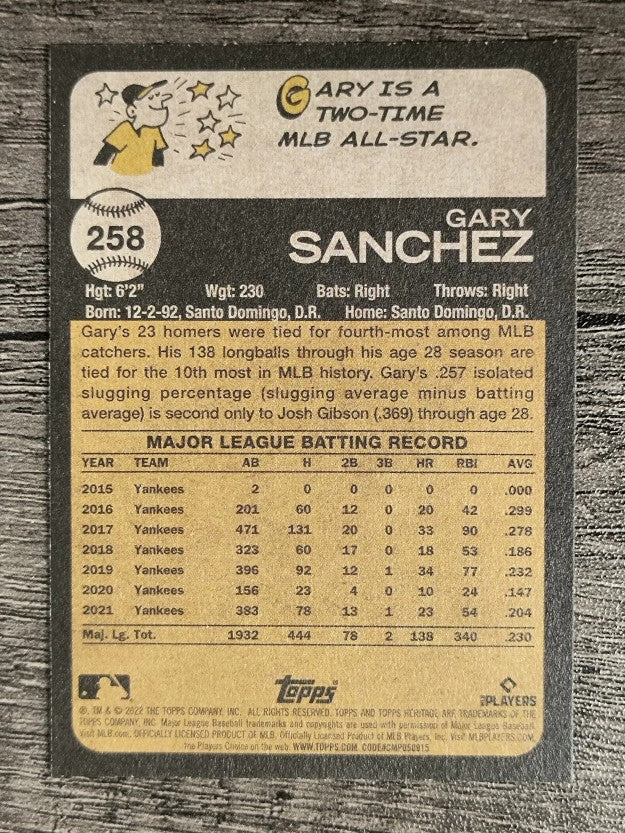 2022 Topps Heritage #258 Gary Sanchez