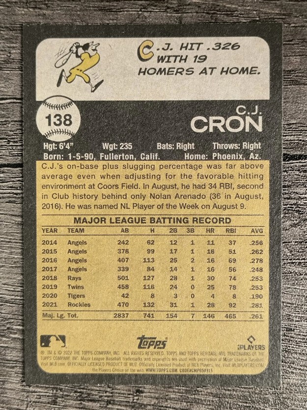 2022 Topps Heritage #138 C.J. Cron