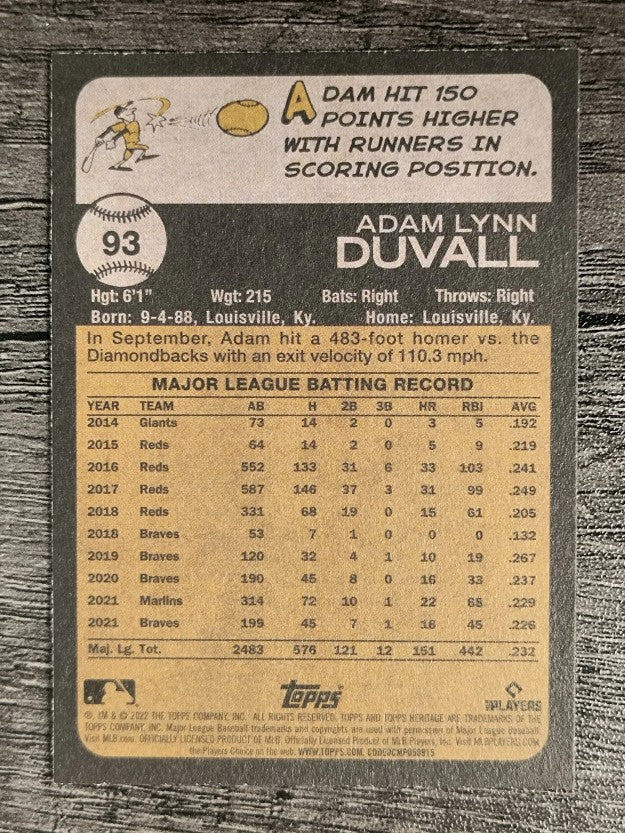 2022 Topps Heritage #93 Adam Duvall