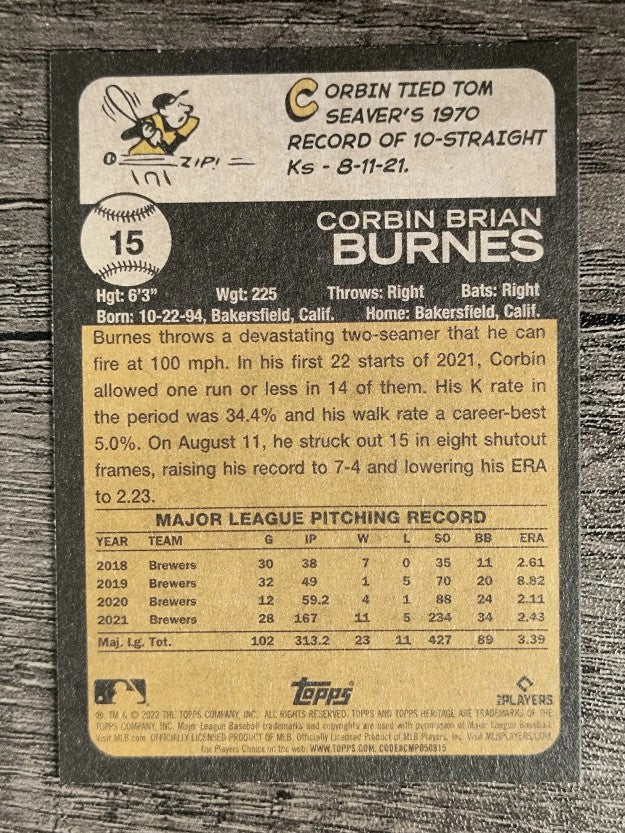 2022 Topps Heritage #15 Corbin Burnes