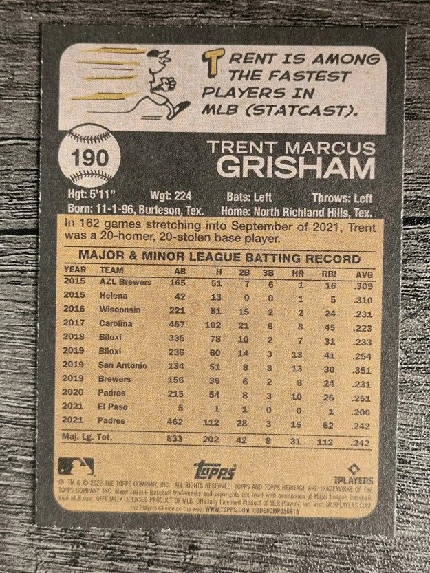2022 Topps Heritage #190 Trent Grisham