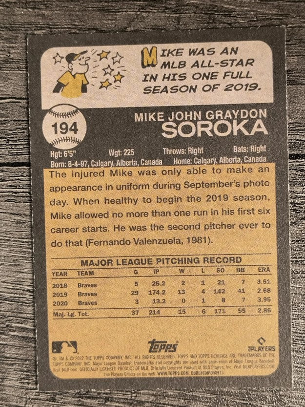 2022 Topps Heritage #194 Mike Soroka