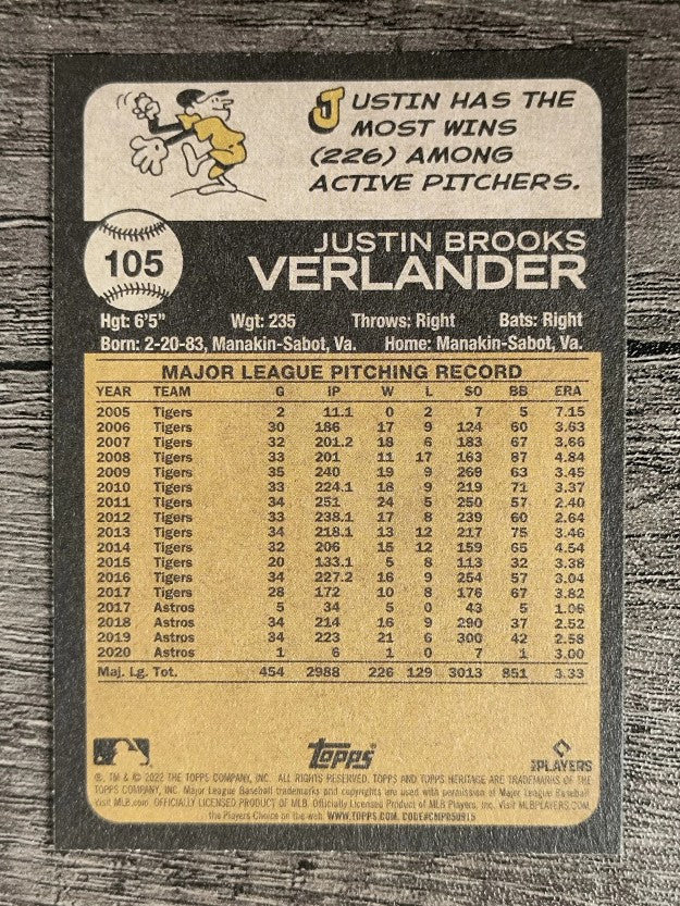 2022 Topps Heritage #105 Justin Verlander