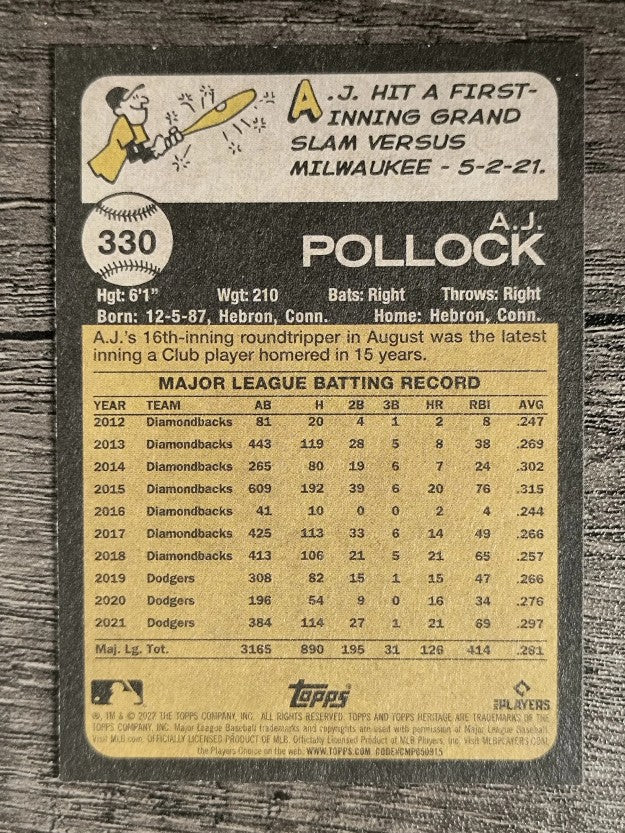 2022 Topps Heritage #330 A.J. Pollock