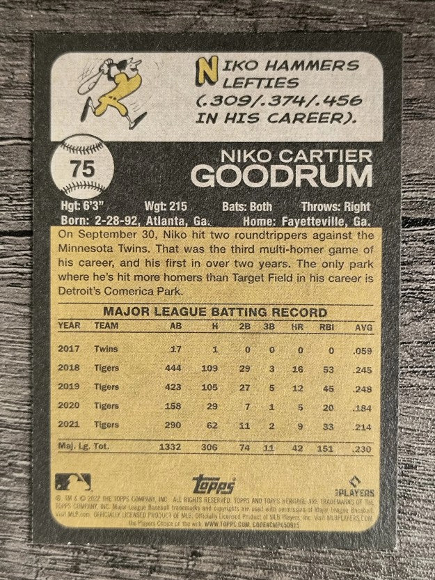 2022 Topps Heritage #75 Niko Goodrum