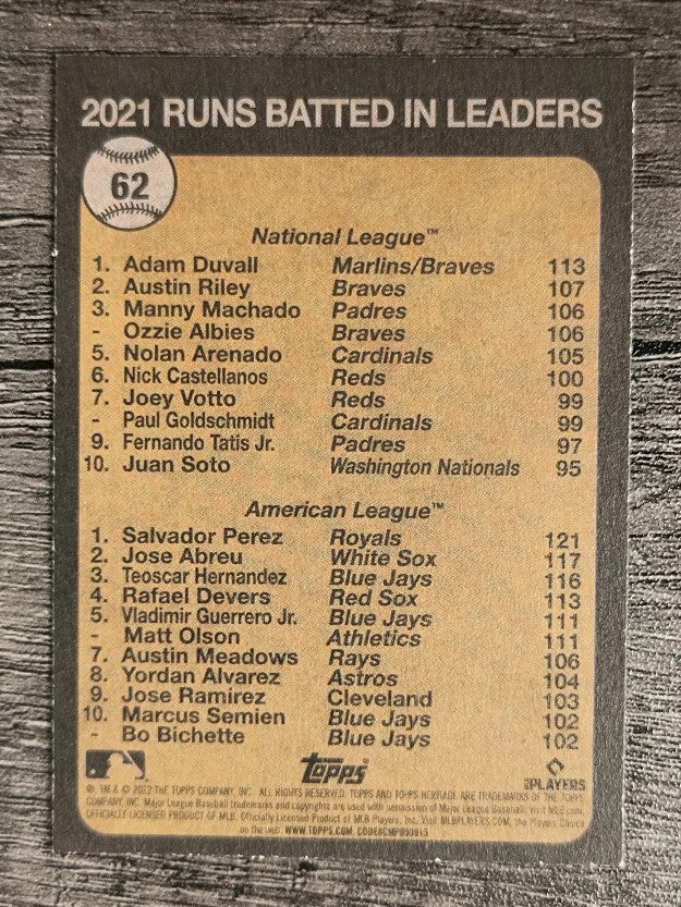 2022 Topps Heritage #62 Salvador Perez/Adam Duvall