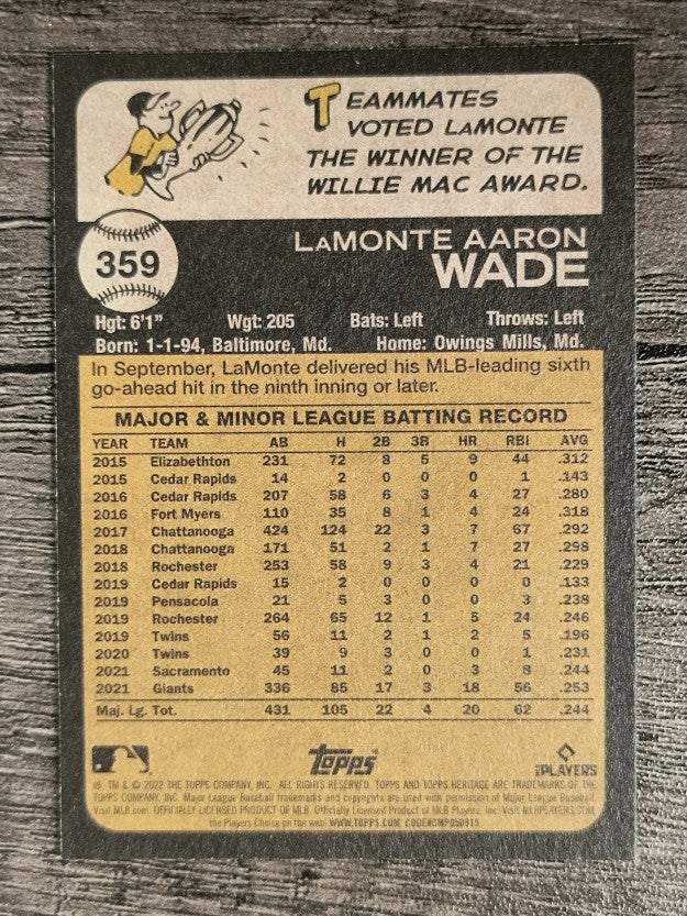 2022 Topps Heritage #359 LaMonte Wade