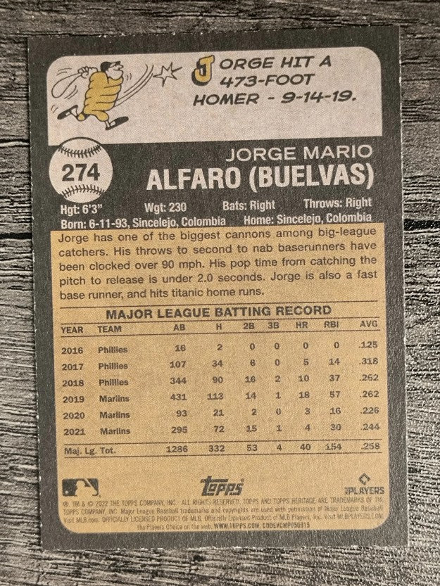 2022 Topps Heritage #274 Jorge Alfaro