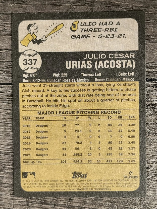 2022 Topps Heritage #337 Julio Urias
