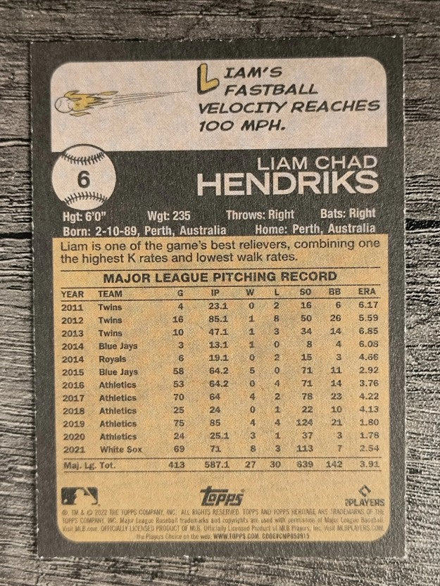 2022 Topps Heritage #6 Liam Hendriks