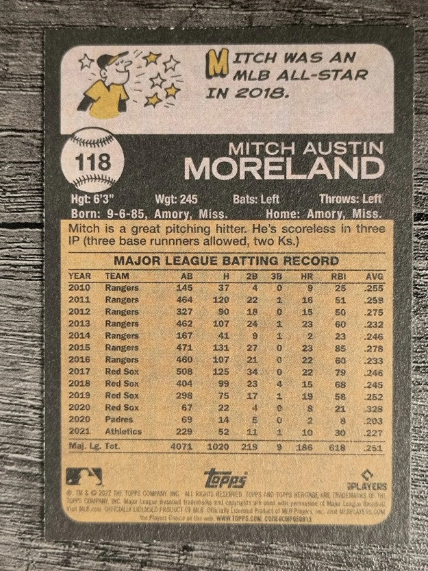 2022 Topps Heritage #118 Mitch Moreland
