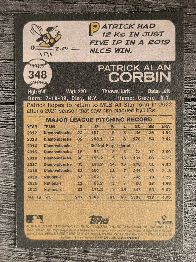 2022 Topps Heritage #348 Patrick Corbin