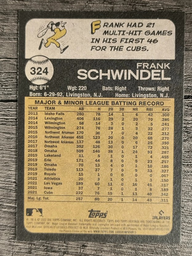 2022 Topps Heritage #324 Frank Schwindel