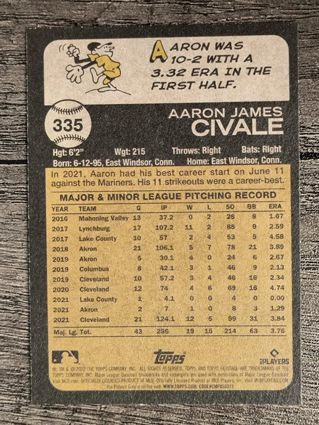 2022 Topps Heritage #335 Aaron Civale