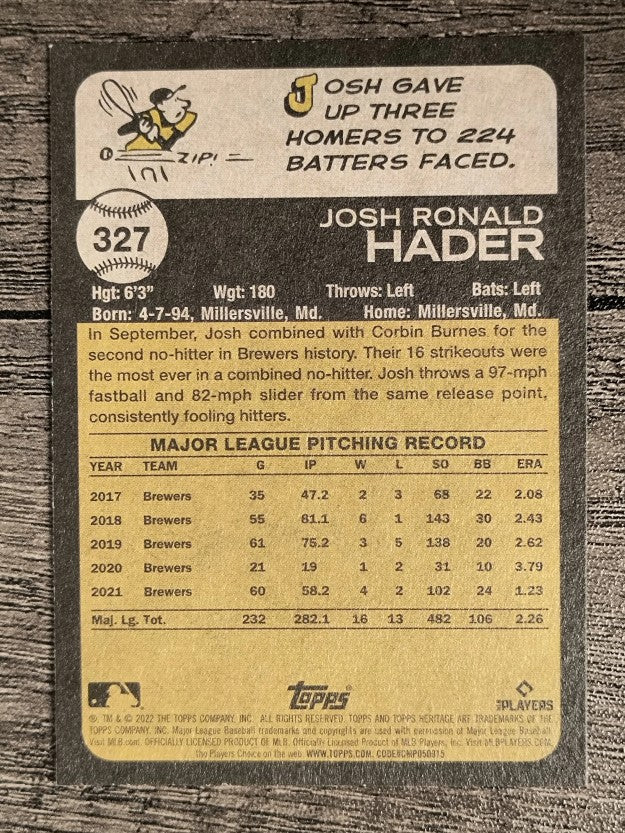 2022 Topps Heritage #327 Josh Hader