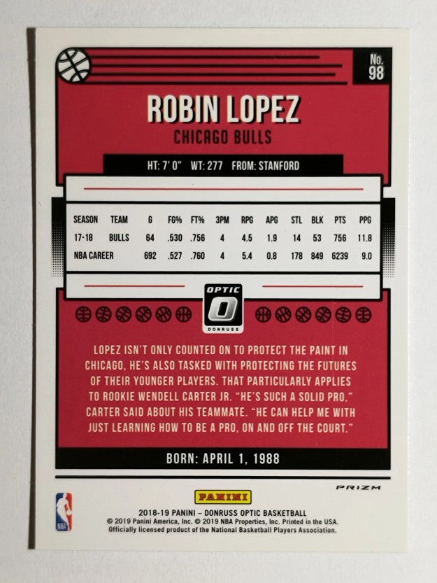 2018-19 Donruss Optic Blue Velocity #98 Robin Lopez