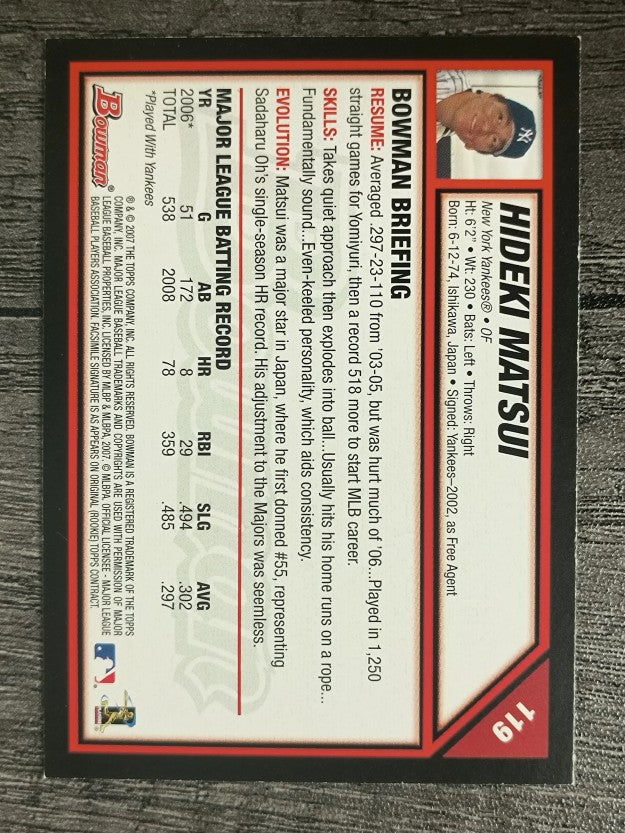 2007 Bowman #119 Hideki Matsui