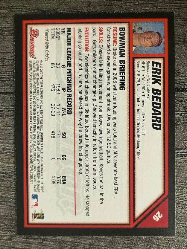2007 Bowman #26 Erik Bedard