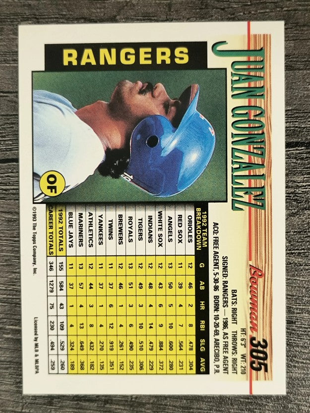 1993 Bowman #305 Juan Gonzalez